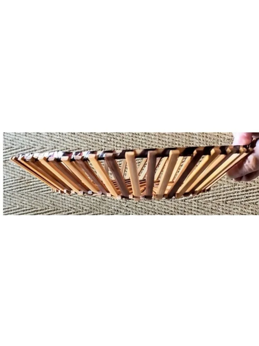 Mid Century Modern Japanese Style Bamboo Wooden Slat Oval Basket